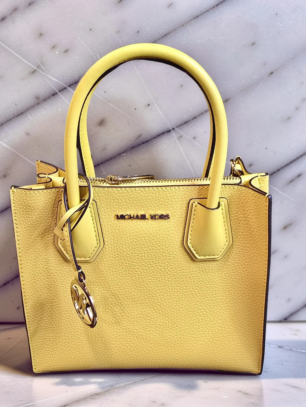 Michael Kors Mercer Pebbled Leather Crossbody Bag Daffodil Yellow NWOT